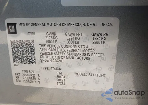 2020 GMC Sierra 1500 4Wd Short Box At4 z USA, uszkodzony, nr VIN 3GTP9EEL2LG399434